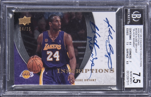 2007/08 UD "Exquisite Collection" Inscriptions Autographs #IAKB Kobe Bryant Signed Card (#24/25) - Inscribed "Black Mamba" - BGS NM+ 7.5/BGS 10 - Kobes Jersey Number!